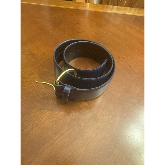 Accessory Lady Navy Blue Leather Belt Size M with Gold Tone Accent Buckle - Picture 8 of 16